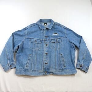 Lee Jean Jacket Team Crusty Med Blue Wash Button Up Sz 2XL 1990s
